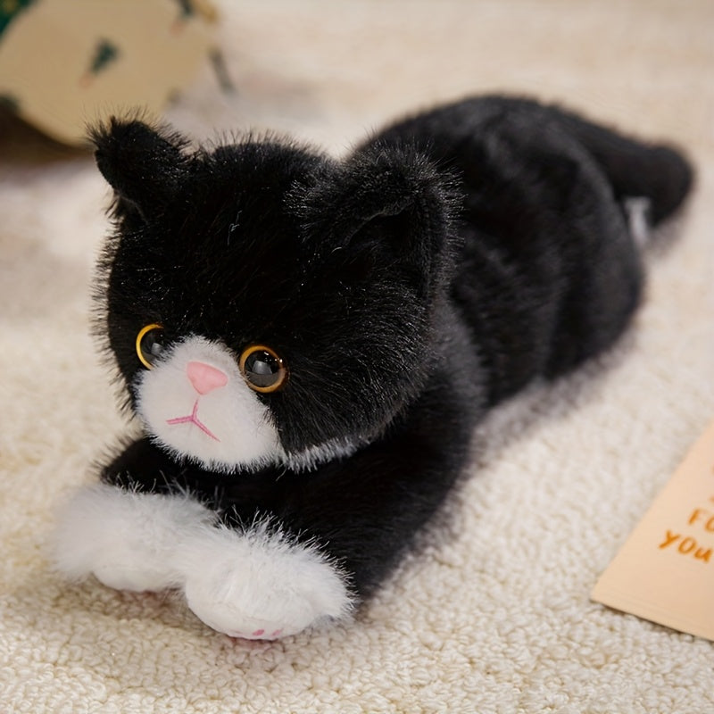 Peluche chat réaliste - adorable chaton en peluche pour enfants, poupée en peluche douce et réaliste disponible en 6 couleurs (marron, gris, orange, noir, noir et blanc, blanc), cadeau pour garçons et filles de tous âges