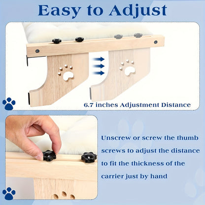 Perchoir et hamac pour chat en bois haut de gamme – Robuste, supporte jusqu'à 18 kg, fixation multi-emplacement pour fenêtre, mur et placard, plateforme extra-large avec coussin moelleux, sans danger pour les grands chats