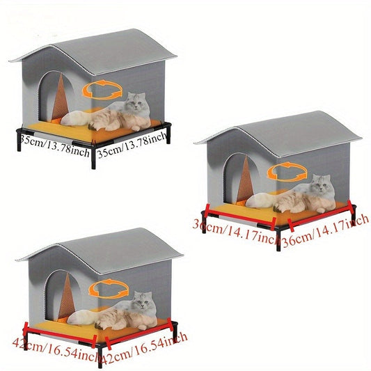 Maison pour chat d'extérieur, abri isolé toutes saisons avec support - Maison pour chat en tissu Oxford avec doublure en aluminium, couverture moelleuse incluse, protection contre la pluie, la neige et le vent, 3 tailles pour chats jusqu'à 10 kg