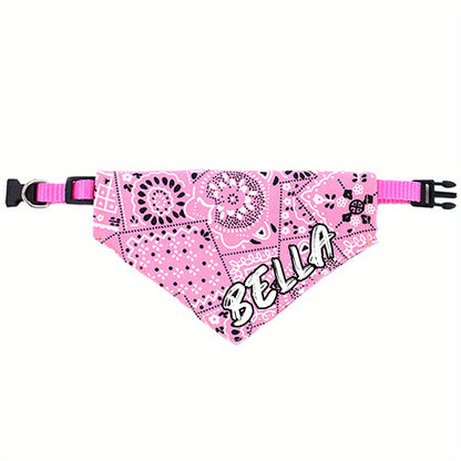 Bandana pour chien personnalisé avec fermeture à pression - Collier bavoir ajustable en polyester doux pour petits, moyens et grands chiens, tailles S M L, 4 couleurs (noir, rouge, bleu, rose), cadeau de vacances