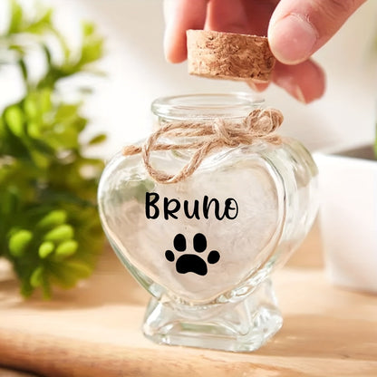 Bocal souvenir personnalisé pour animal de compagnie – Urne en forme de cœur pour poils et fourrure – Cadeau de deuil pour chien ou chat, urne commémorative pour animaux bien-aimés