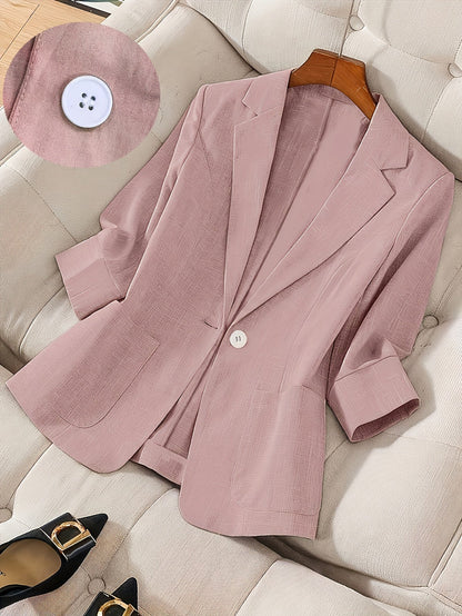 Women's Single Button Blazer Jacket 3/4 Sleeve Lightweight Suit Coat | Elegant Casual Outerwear for Spring Summer Fall | Office Work Business Professional Solid Color Blazer S M L XL XXL