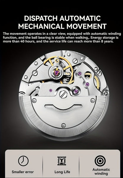 Montre mécanique automatique pour homme – Bracelet fin en acier inoxydable, aiguilles lumineuses, affichage du calendrier, sans pile – Montre de luxe habillée pour le travail, cadeau idéal