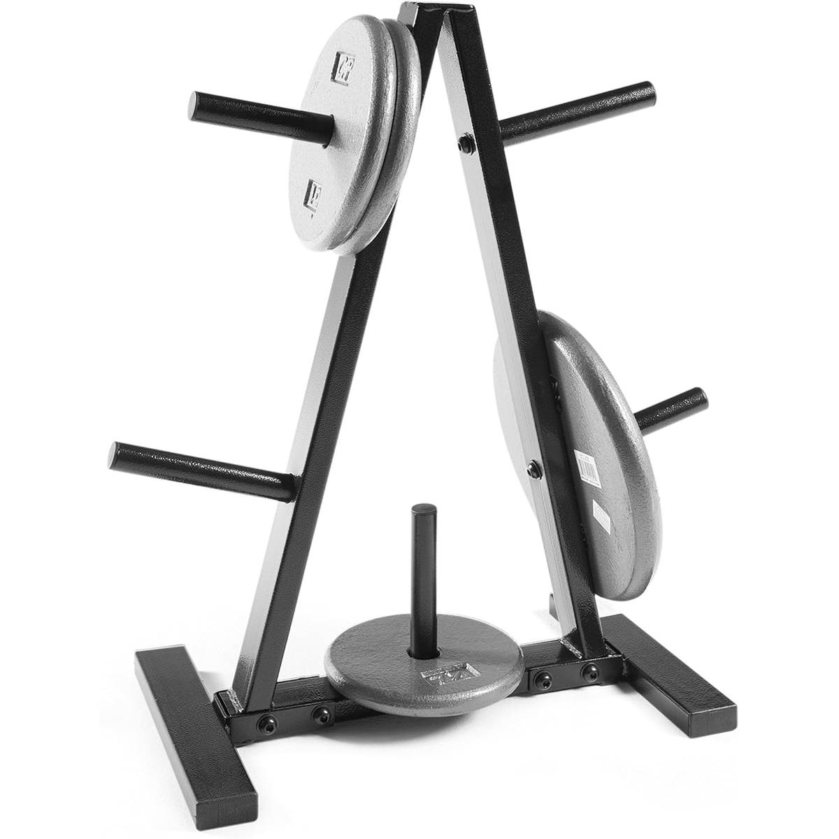 Support de disques de musculation pour barres de 25 mm – Rangement en A à 5 tiges en acier, capacité de 136 kg, organisateur compact pour salle de sport à domicile, finition époxy noire, 60x30x65 cm