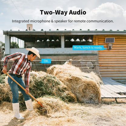 Caméra de surveillance solaire 4G LTE sans fil pour extérieur – Aucune connexion WiFi requise, vision nocturne 4K, vue en direct à 360°, audio bidirectionnel, caméra de chasse étanche pour la surveillance des fermes, ranchs et de la faune