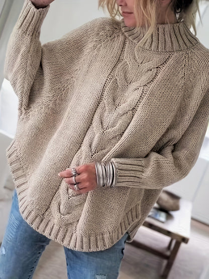 Pull col roulé oversize en maille torsadée pour femme, gros tricot, coupe ample, ourlet évasé, pull d'hiver douillet, 5 couleurs, S-XXL
