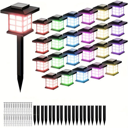 Lot de 6/12/24 lampes solaires d'extérieur pour jardin, étanches IP44 | Éclairage paysager LED blanc chaud/multicolore pour allée, cour, terrasse et décoration de fête – Marche/arrêt automatique