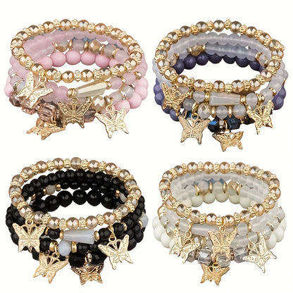 Ensemble de bracelets bohèmes à perles papillon pour femmes – Bracelets élastiques étincelants superposables à breloques, lot de 4, 8 et 16 pièces, cadeau idéal pour femmes élégantes