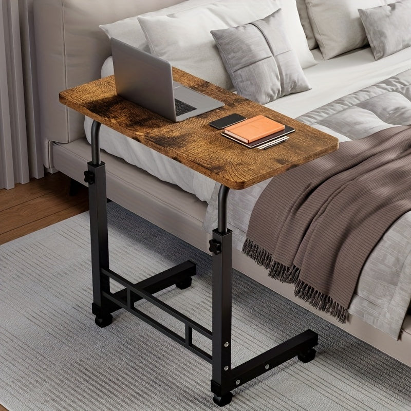 Bureau pliant à roulettes à 3 niveaux, hauteur réglable, plateau extensible, étagère de rangement pour ordinateur portable, bureau à domicile, chambre, salon, table d'ordinateur