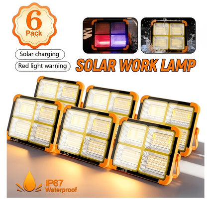 Projecteur de travail LED solaire 2000 lumens avec crochet magnétique – Double charge solaire et USB, projecteur rechargeable à luminosité réglable pour le camping, la randonnée et l'usage extérieur – Disponible en packs de 1, 2, 6 et 10 unités