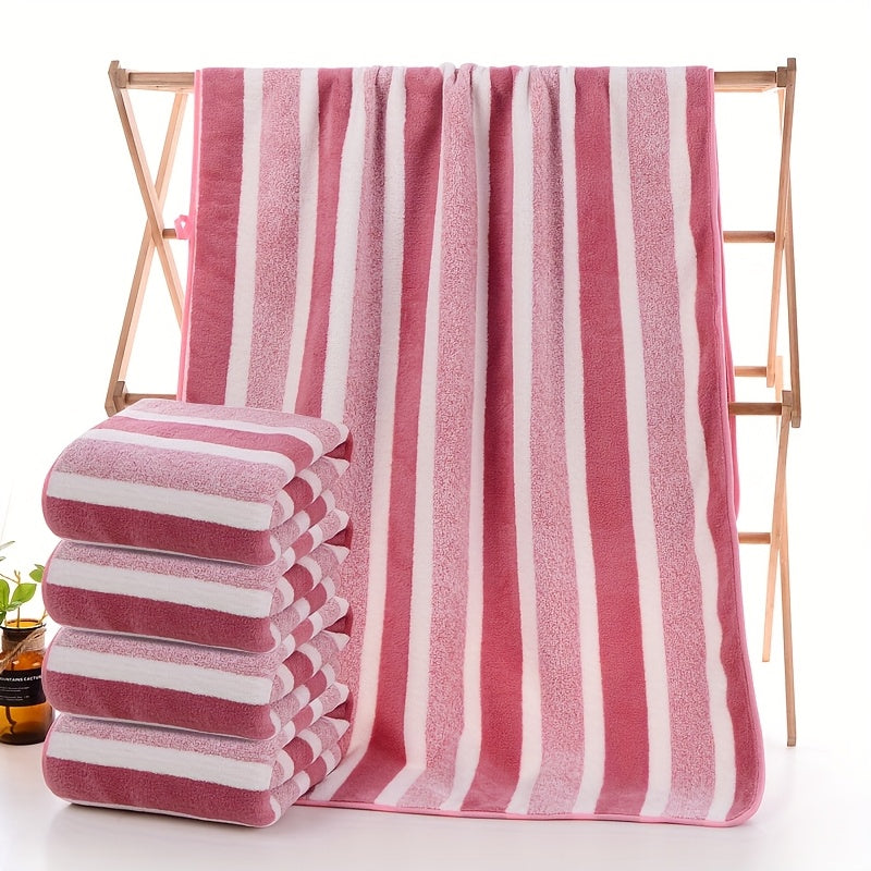 Ensemble de serviettes de bain rayées, absorbantes, à séchage rapide, ultra douces et douces pour la peau, 70 x 140 cm, pour la maison, la salle de bain ou la plage – Disponible en lot de 1 ou 4, plusieurs couleurs au choix