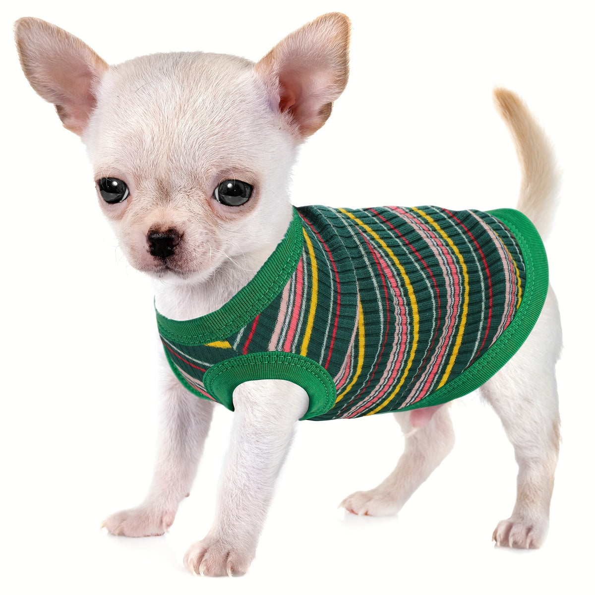 Débardeur doux à rayures côtelées pour petits chiens - T-shirt léger et respirant pour chiens de races XS à XXL, vêtement mignon disponible en 11 couleurs pour le quotidien (Chihuahua, Yorkshire, Poméranien)