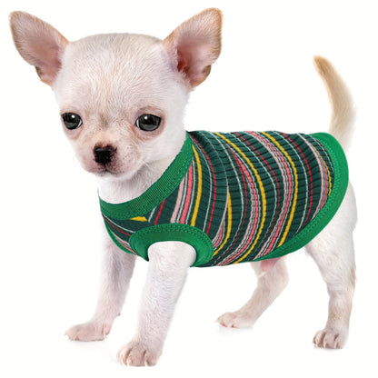 Débardeur doux à rayures côtelées pour petits chiens - T-shirt léger et respirant pour chiens de races XS à XXL, vêtement mignon disponible en 11 couleurs pour le quotidien (Chihuahua, Yorkshire, Poméranien)