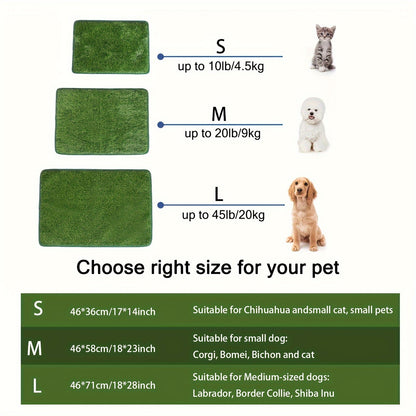 Tapis  de propreté lavable et réutilisable pour chien – Gazon artificiel anti-odeurs avec sacs à déjections, usage intérieur et extérieur, tailles M et L, motif silhouette noire