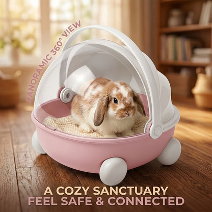 Poussette de transport pour petits animaux avec roues et dôme transparent, sac de voyage portable et respirant pour lapins, cochons d'Inde, hérissons et lapereaux, cage de transport pour animaux d'extérieur avec poignée