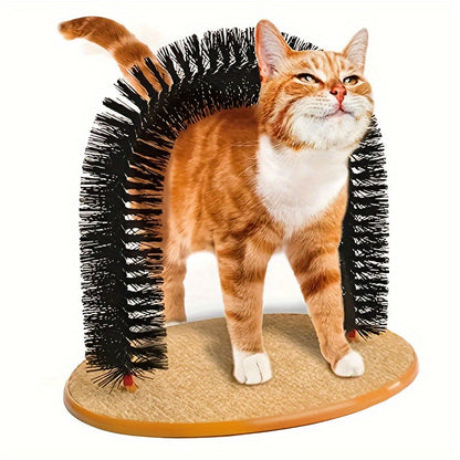 Brosse de massage et arc de toilettage pour chat - Jouet interactif à gratter pour chat, brosse de coin auto-nettoyante, retire les poils morts et satisfait l'instinct de frottement, sans piles requises