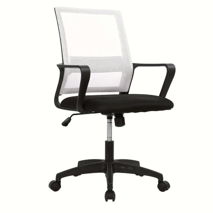 Chaise de bureau ergonomique à dossier moyen en filet, pivotante à 360°, base à 5 roulettes, support lombaire, chaise d'ordinateur pour bureau à domicile - Capacité de 250 lb, disponible en noir, gris, bleu, blanc et rose