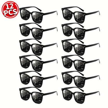 Lot de 12 paires de lunettes de soleil tendance pour hommes et femmes – Lunettes classiques à monture carrée rétro en polycarbonate, couleurs assorties, protection UV pour la plage, les activités en extérieur et le quotidien