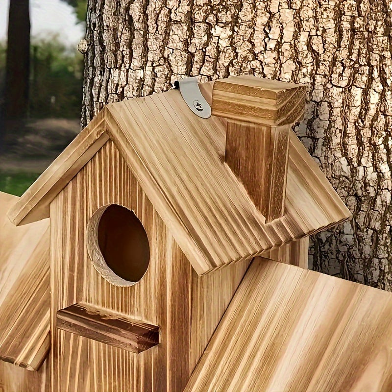 Nichoir rustique en bois pour oiseaux sauvages, nichoir d'extérieur pour jardin, patio ou arbre, abri résistant aux intempéries en bois naturel
