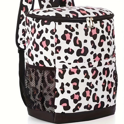 Sac à dos glacière isotherme 30 canettes motif léopard avec poches en filet et bretelles réglables - Sac glacière en nylon étanche pour la plage, le camping, le pique-nique, la randonnée, les voyages et l'usage quotidien
