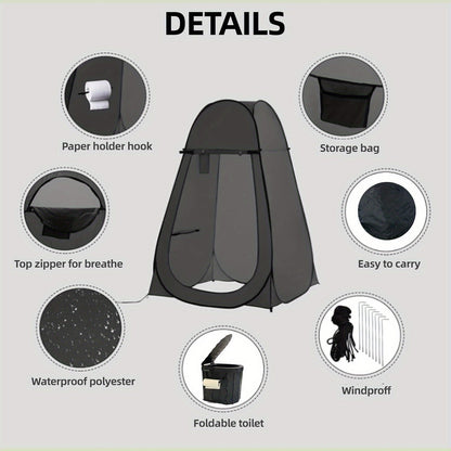 Toilettes de camping portables et tente d'intimité – Tente WC escamotable pour adultes avec 12 sacs, piquets de sol, cordes coupe-vent et tapis isolant, toilettes pliables pour le camping, les voyages et la randonnée