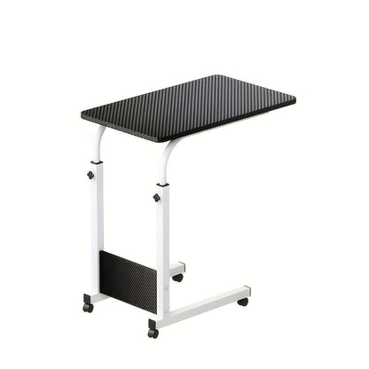 Table pour ordinateur portable réglable en hauteur avec 4 roulettes et double étagère – Bureau poste de travail mobile pour chevet, dortoir, bureau, salon, structure en acier robuste, design gain de place