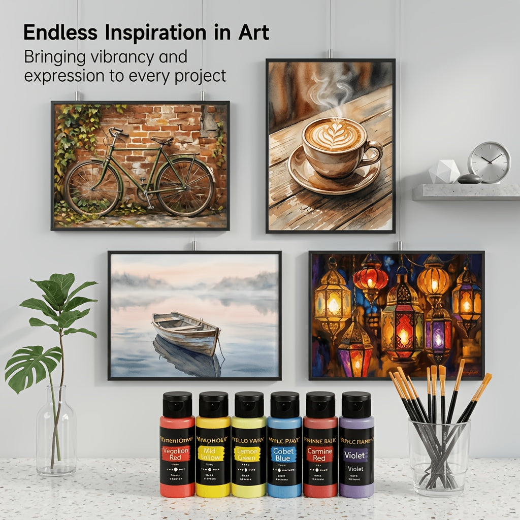 Set de peinture acrylique 36 couleurs de 60 ml chacune avec 12 pinceaux – Fournitures de peinture à pigments riches pour toile, céramique et tissu, artistes débutants et professionnels, rentrée scolaire et cadeau de fêtes