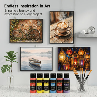Set de peinture acrylique 36 couleurs de 60 ml chacune avec 12 pinceaux – Fournitures de peinture à pigments riches pour toile, céramique et tissu, artistes débutants et professionnels, rentrée scolaire et cadeau de fêtes