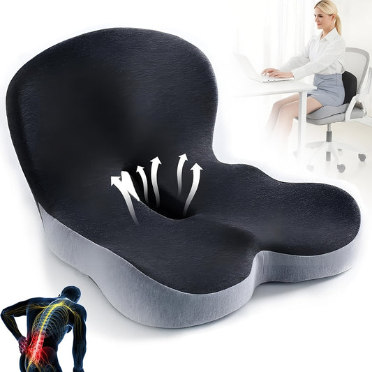 Ergonomic Memory Foam Seat Cushion with Back Support – Non-Slip Office Chair Gaming Chair Car Seat Pad for Hip & Tailbone Pain Relief, Long Sitting Comfort