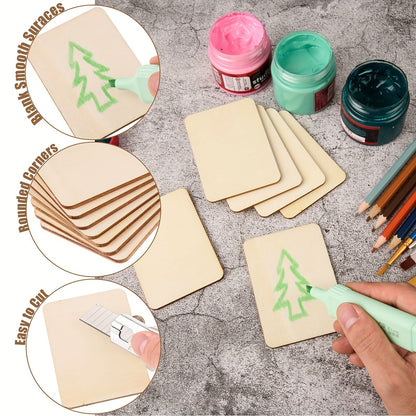 Pièces de bois brut 3x2 pouces, planchettes en bois pour loisirs créatifs, gravure laser, pyrogravure, peinture, décorations artistiques, cadeaux de fête, 20, 40, 80 pièces