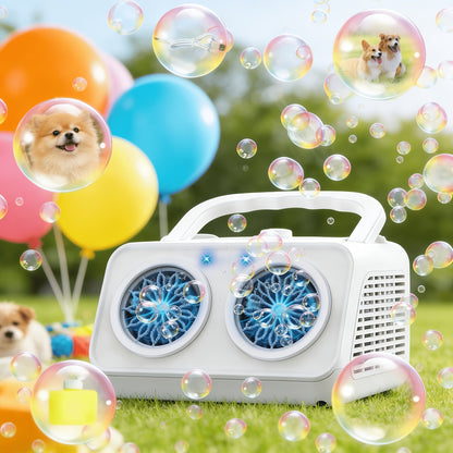 Machine à bulles automatique améliorée, conception épaissie à 2 ventilateurs, plus de 20 000 bulles par minute, sur secteur ou sur piles, souffleur de bulles portable pour intérieur et extérieur pour fêtes d'anniversaire, mariages, enfants, blanc noir