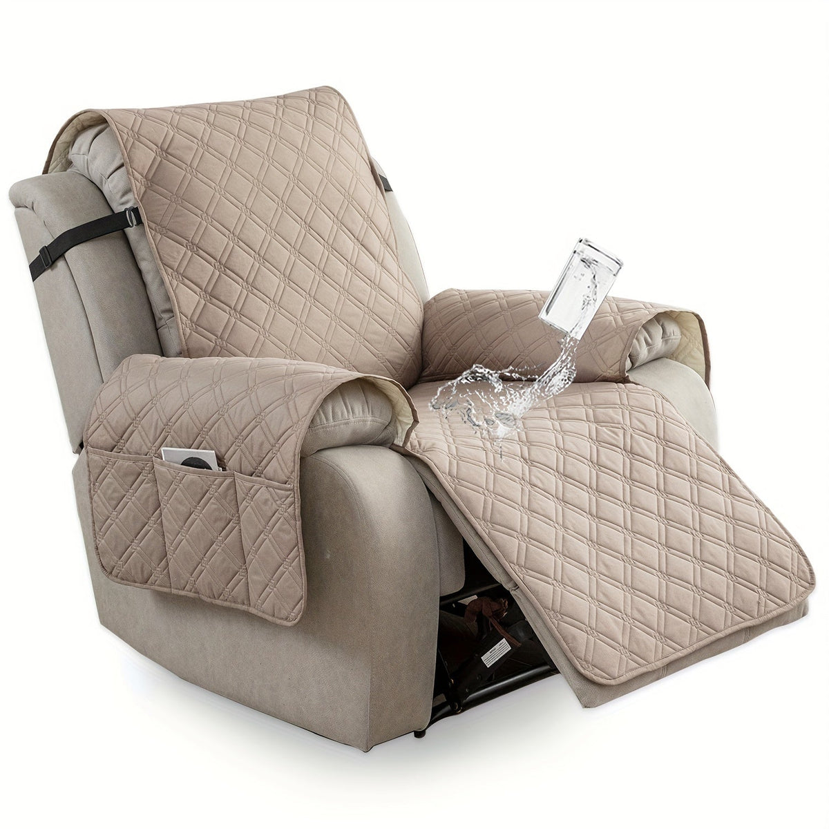Housse de fauteuil inclinable imperméable avec poches latérales, sangles antidérapantes, tissu matelassé 4 couches, protection contre les animaux et les enfants, lavable en machine – 11 couleurs