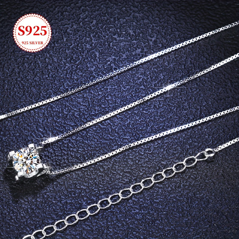 Collier avec pendentif en moissanite et argent sterling S925 pour  femme – Chaîne de clavicule classique étincelante, 1 ou 2 carats, pour fiançailles, mariage et cadeau pour elle, fête des mères, anniversaire, vacances