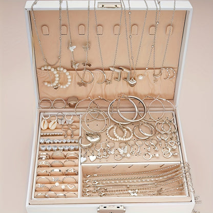 Ensemble de bijoux pour femme 108 pièces, collier, bracelet, bracelet de cheville, bague et boucles d'oreilles vintage avec papillon, cœur et strass, chaînes multicouches, bijoux fantaisie argentés, cadeau pour elle