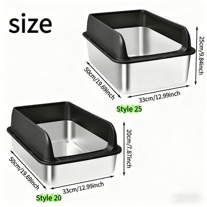 Stainless Steel Cat Litter Box – Odor-Proof High-Sided Metal Litter Tray, Non-Stick Anti-Scratch Leak-Proof Design, Easy to Clean Indoor Cat Toilet for Large, Medium & Small Cats, Multiple Sizes & Colors