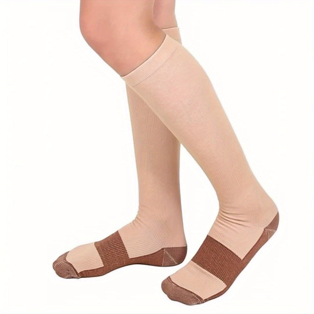 Chaussettes de compression au cuivre, 10 paires pour femmes et hommes – Chaussettes hautes de soutien de la circulation pour la course, le vélo, l'escalade, le sport et le quotidien, S M L XL XXL, Noir/Beige