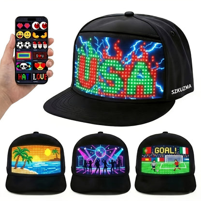 Casquette LED programmable contrôlée par application avec texte défilant et animation, casquette lumineuse unisexe réglable, intelligente, pour fête, mariage, Saint-Valentin, carnaval, festival, hommes et femmes