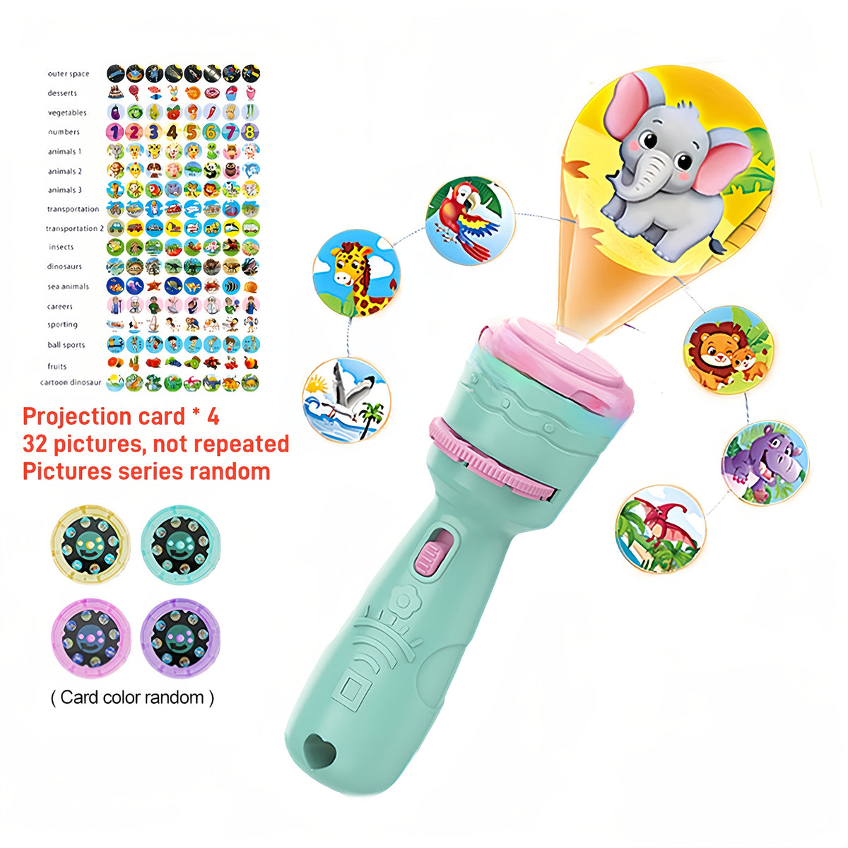 Jouet de projection pour enfants avec 4 cartes et 24 motifs : légumes, chiffres, animaux, jouet éducatif STEM pour l'apprentissage des tout-petits, cadeau d'anniversaire, jeu de société en famille – Couleur aléatoire