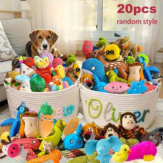 Ensemble de 20 jouets pour chien résistants à la mastication avec jouets interactifs sonores – Cordes en peluche pour tir à la corde et jouets en caoutchouc pour petits chiens, chiots et chats, assortiment durable pour divertir les animaux de compagnie