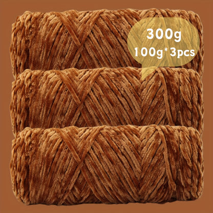 Fil chenille velours, lot de 3 pelotes de 300 g (3 x 100 g), laine douce et épaisse pour tricot et crochet, 47 couleurs, idéal pour débutants, artisanat de luxe pour pulls, écharpes, bonnets, poupées, sacs, amigurumi et projets DIY