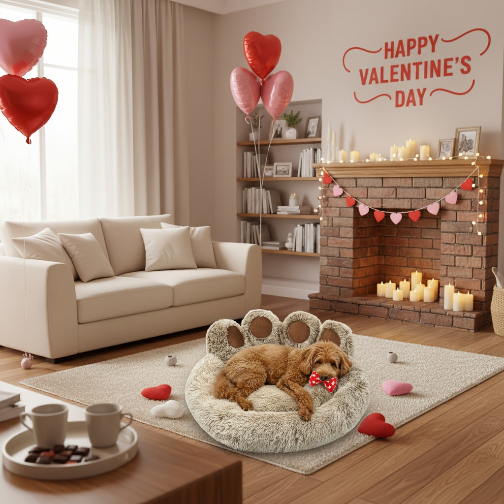 Lit pour chien et chat en forme de patte d'ours – Coussin rond apaisant, chaud et doux en peluche pour animal de compagnie avec foulard bonus, S M L XL 2XL Café Rose Gris Marron pour chiens et chats de petite, moyenne et grande taille