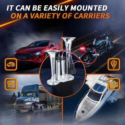 Kit de klaxon à air double super puissant 12V 24V avec compresseur d'air 105-137 dB, klaxon électrique universel en alliage d'aluminium pour camion, train, voiture, SUV, moto, bateau et pick-up
