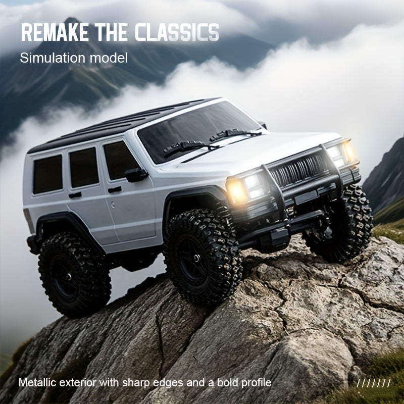 Voiture télécommandée 4x4 tout-terrain RC Rock Crawler échelle 1:18 – Essieux diamant à couple élevé, lumières LED, châssis robuste – SUV RC tout-terrain extrême pour adultes et enfants – Blanc, gris, bleu, vert
