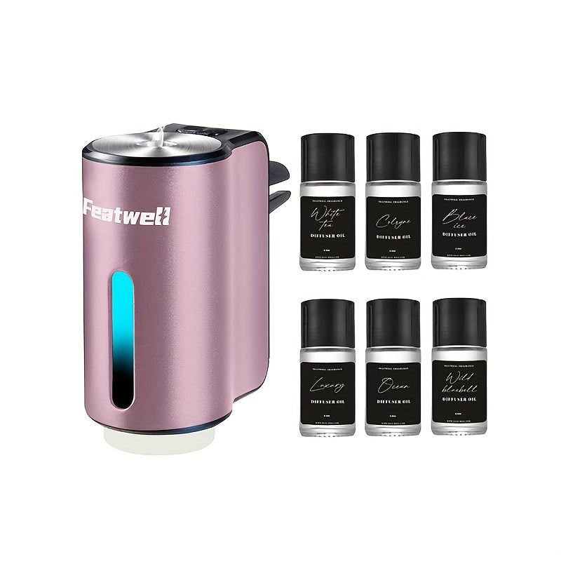 Diffuseur d'aromathérapie pour voiture, humidificateur USB à huiles essentielles | 3 modes de brume réglables, diffuseur de parfum intelligent pour véhicule – Noir, rouge, gris, rose – Lot de 6 parfums en option