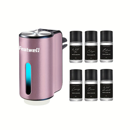 Diffuseur d'aromathérapie pour voiture, humidificateur USB à huiles essentielles | 3 modes de brume réglables, diffuseur de parfum intelligent pour véhicule – Noir, rouge, gris, rose – Lot de 6 parfums en option
