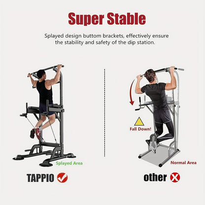 Station de musculation Power Tower avec barre de traction et poste à dips – Hauteur réglable 127-230 cm, capacité 150 kg, équipement de musculation multifonction pour hommes et femmes, bandes élastiques incluses