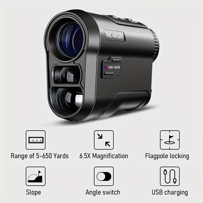 Télémètre de golf REVASRI 650 yards – Télémètre laser avec mode golf, compensation de pente, vitesse, hauteur, distance horizontale et verticale, mesure en deux points pour le golf, la chasse, le tir à l'arc et les activités en plein air