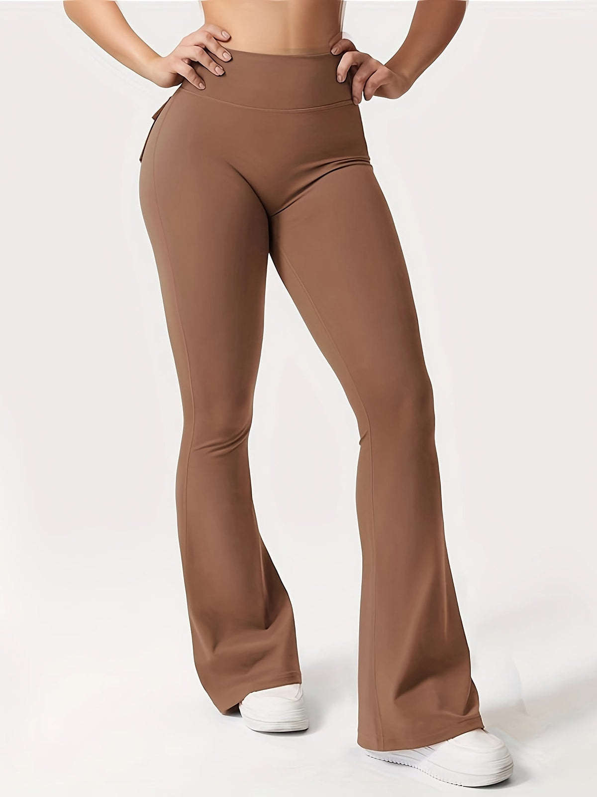 Ensemble 3 pièces pour femme : pantalon de yoga évasé à taille haute avec ceinture et poches, legging galbant effet push-up, squat-proof, 90 % polyester extensible, coupe évasée pour le sport, la gym, la course et le quotidien