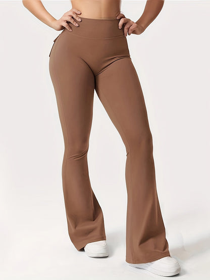 Ensemble 3 pièces pour femme : pantalon de yoga évasé à taille haute avec ceinture et poches, legging galbant effet push-up, squat-proof, 90 % polyester extensible, coupe évasée pour le sport, la gym, la course et le quotidien
