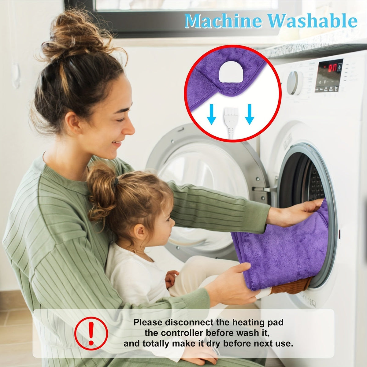 Ceinture chauffante électrique pour soulager les maux de dos, 30 x 60 cm – 6 niveaux de chaleur (40-65°C), arrêt automatique après 6 heures, 4 minuteurs, tour de taille réglable (60-115 cm), coussin chauffant lavable pour hommes et femmes